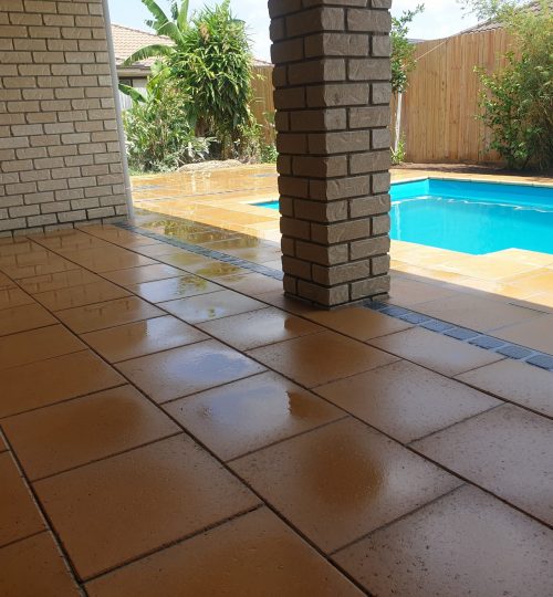 Recycling paving around swimming pool